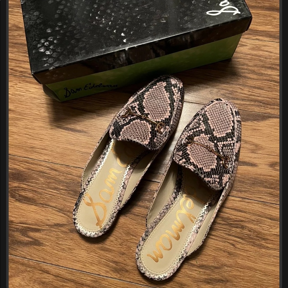 SAM EDELMAN LINNIE 5.5 PINK SNAKESKIN MULES GENUINE LEATHER TRUE TO SIZE…